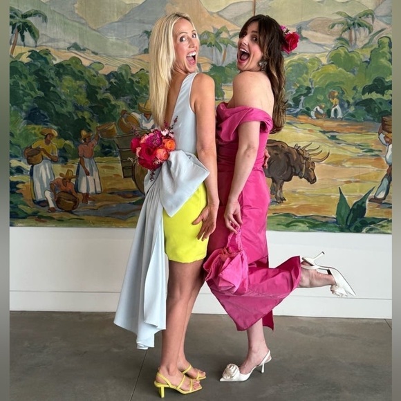 Marchesa Notte yellow blue huge Bow Mini Dress size 10 - Picture 15 of 15